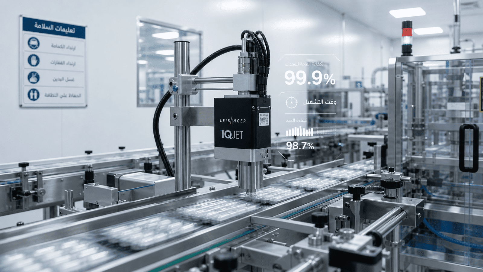 Leibinger IQJET low maintenance inkjet printer on a Saudi pharmaceutical production line