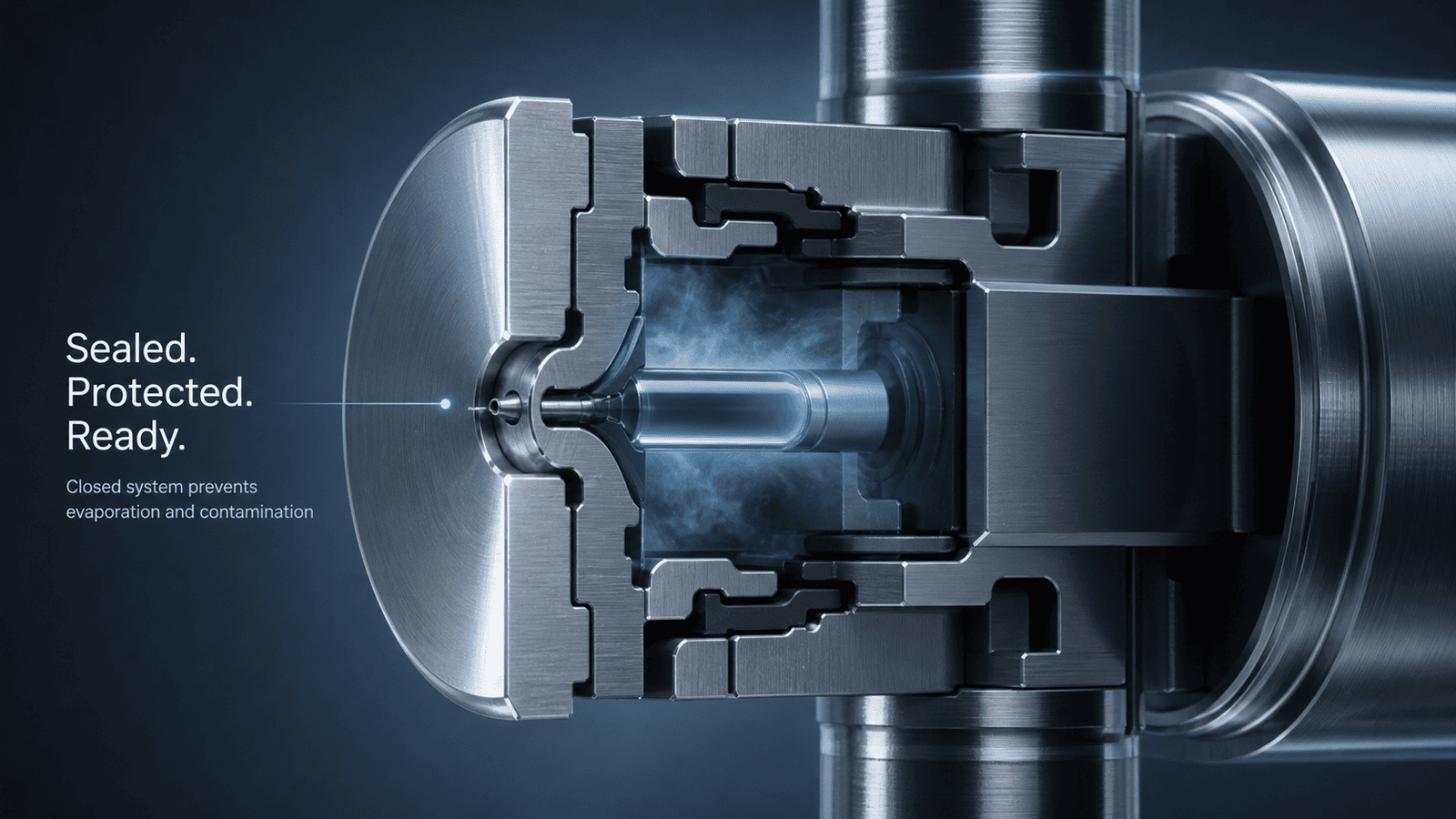 CIJ printer nozzle sealing mechanism cross-section showing sealed orifice and protected ink meniscus