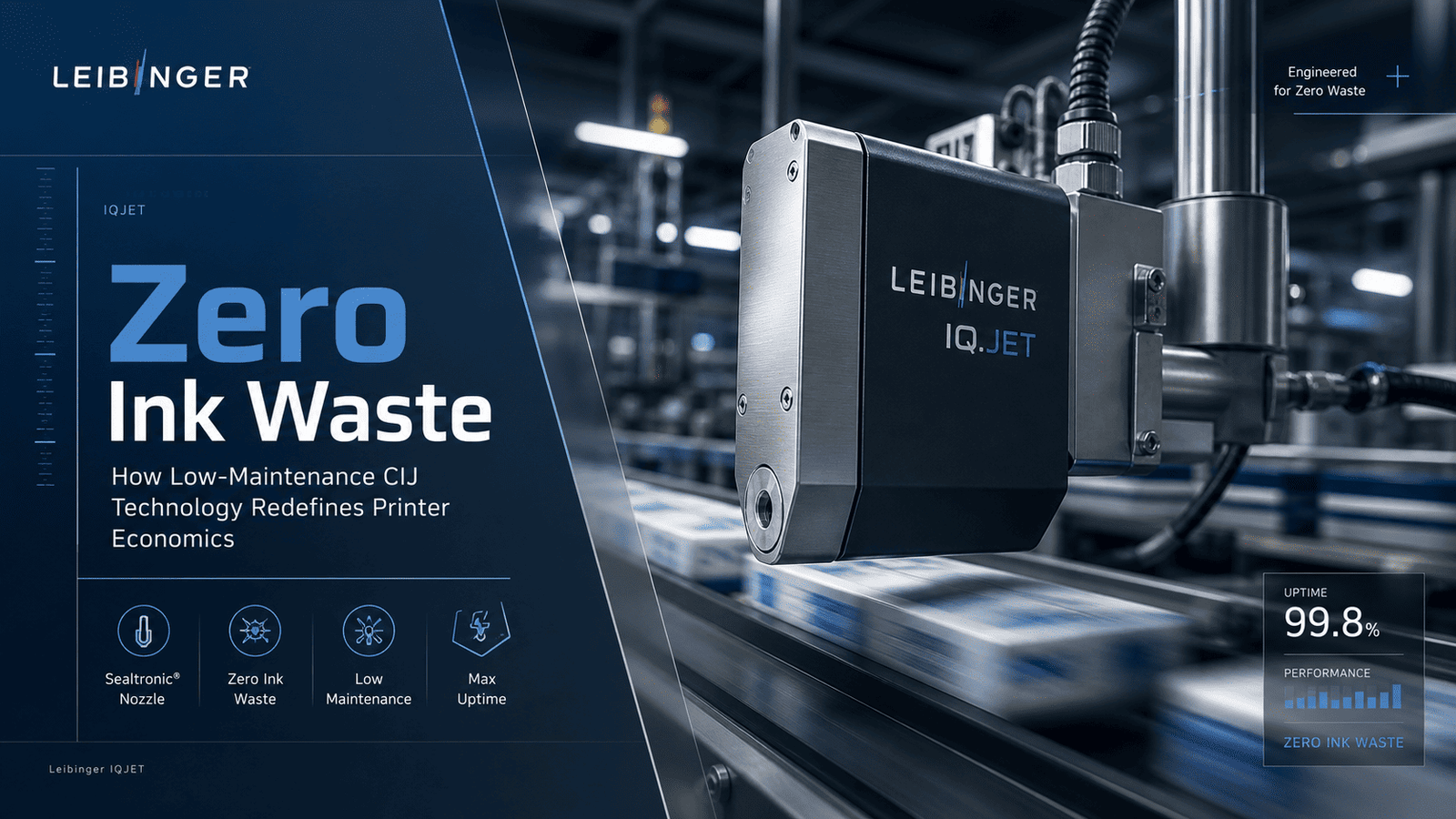 Zero Ink Waste: Leibinger Low Maintenance Inkjet Printer with Jetcap Technology
