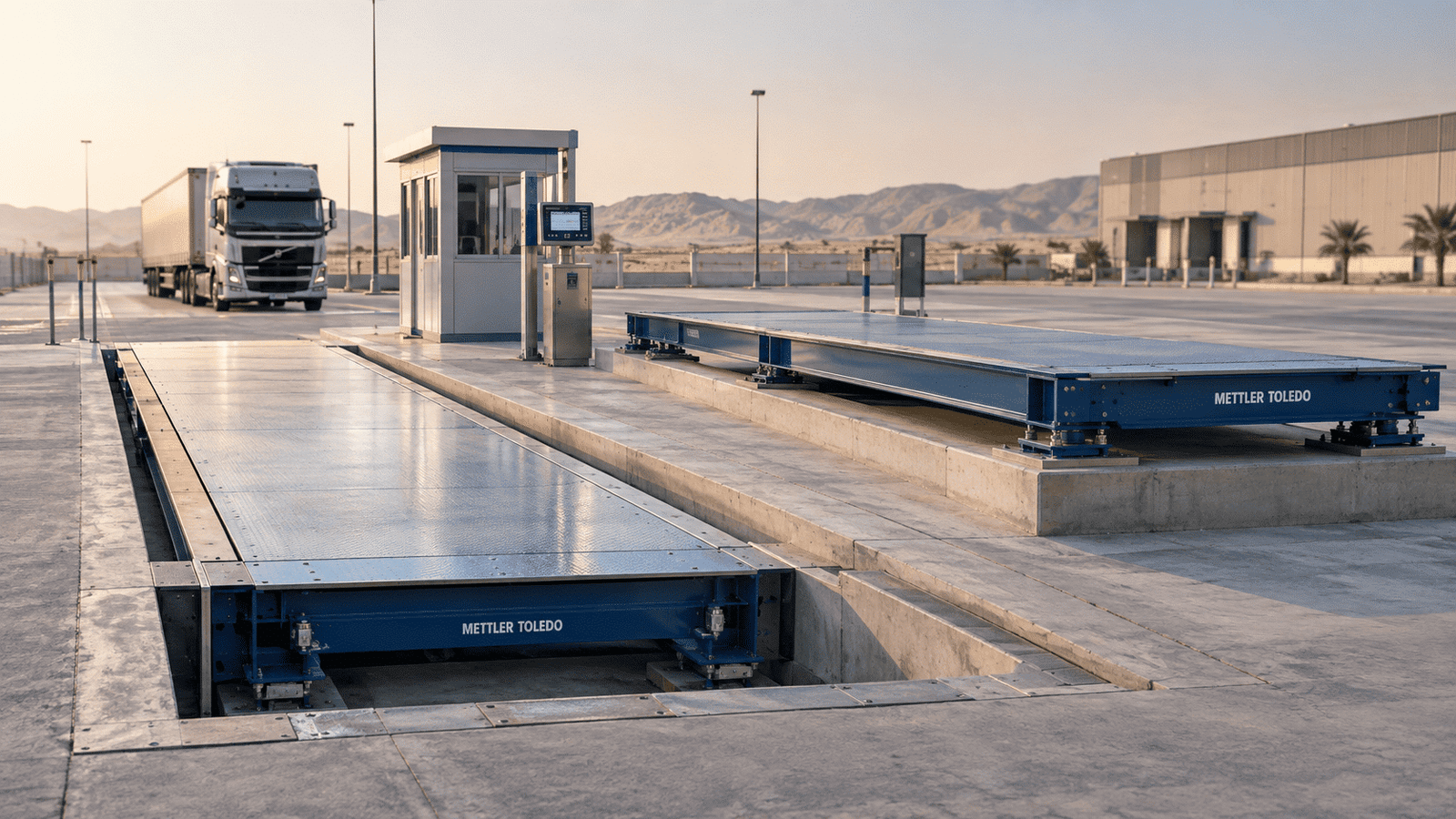 A construction-phase photo of a weighbridge pit excavation at an industrial site in Saudi Arabia