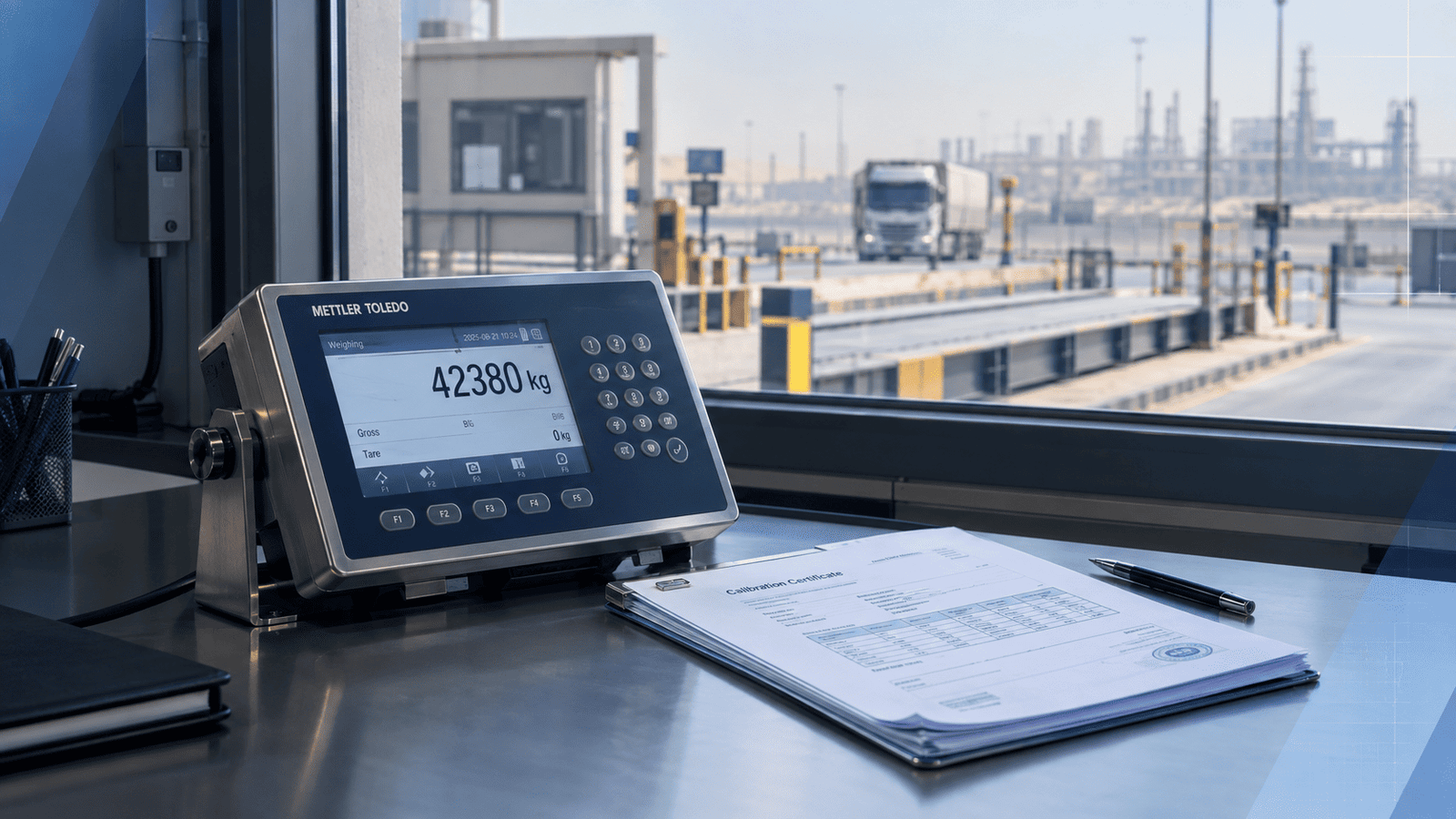 Control room indicator terminal displaying weighbridge readout in Saudi Arabia